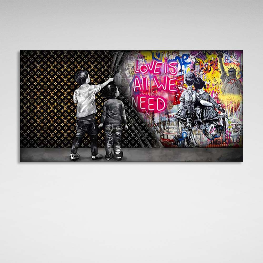 Two boys on the background of Chanel and graffiti Canvas Wall Art Print