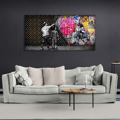 Two boys on the background of Chanel and graffiti Canvas Wall Art Print