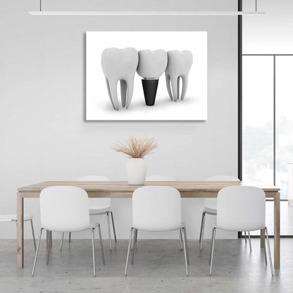 Three teeth on a white background Canvas Wall Art Print