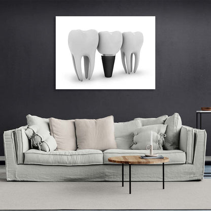 Three teeth on a white background Canvas Wall Art Print