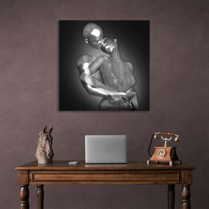 The embrace of two silver statues Canvas Wall Art Print For Bedroom