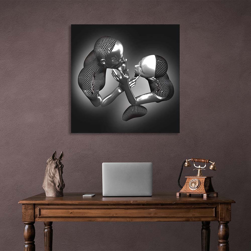 A couple of silver statues Canvas Wall Art Print For Bedroom