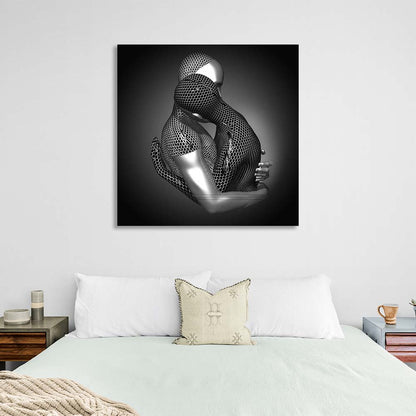 A couple of silver statues in an embrace Canvas Wall Art Print For Bedroom