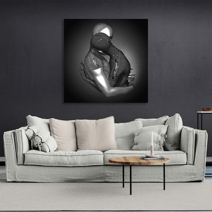 A couple of silver statues in an embrace Canvas Wall Art Print For Bedroom