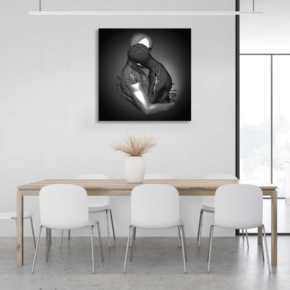 A couple of silver statues in an embrace Canvas Wall Art Print For Bedroom