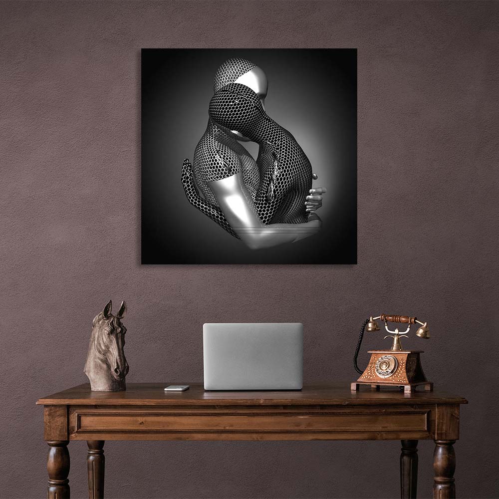 A couple of silver statues in an embrace Canvas Wall Art Print For Bedroom