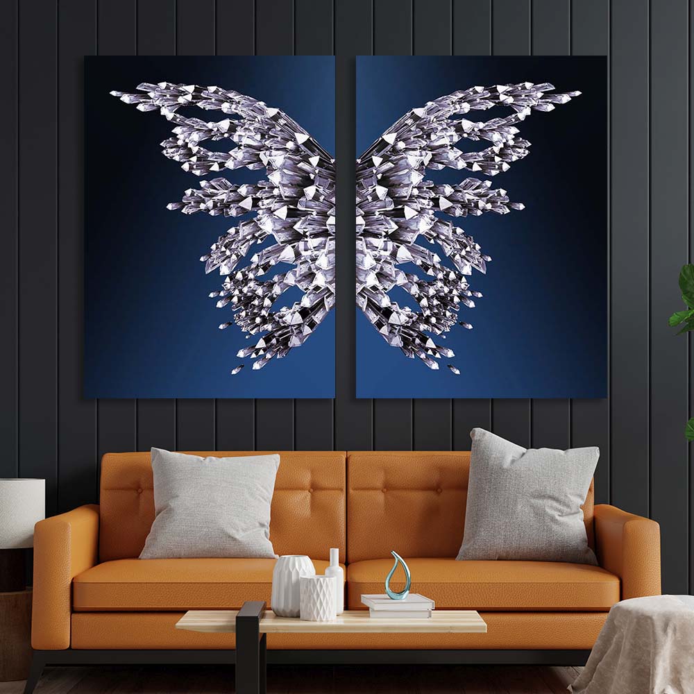 Butterfly wings on a blue background Multi Panel Canvas Wall Art Print