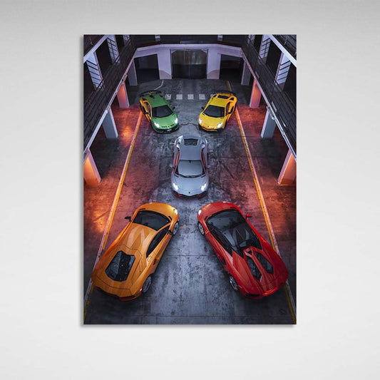 5 cars Lamborghini  Canvas Wall Art Print