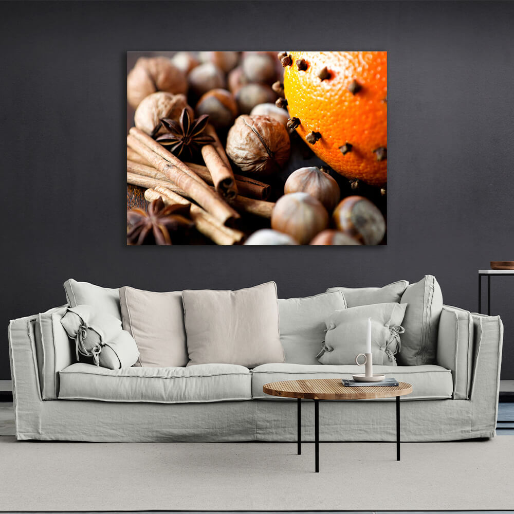 For the kitchen Nuts, orange and cinnamon Canvas Wall Art Print