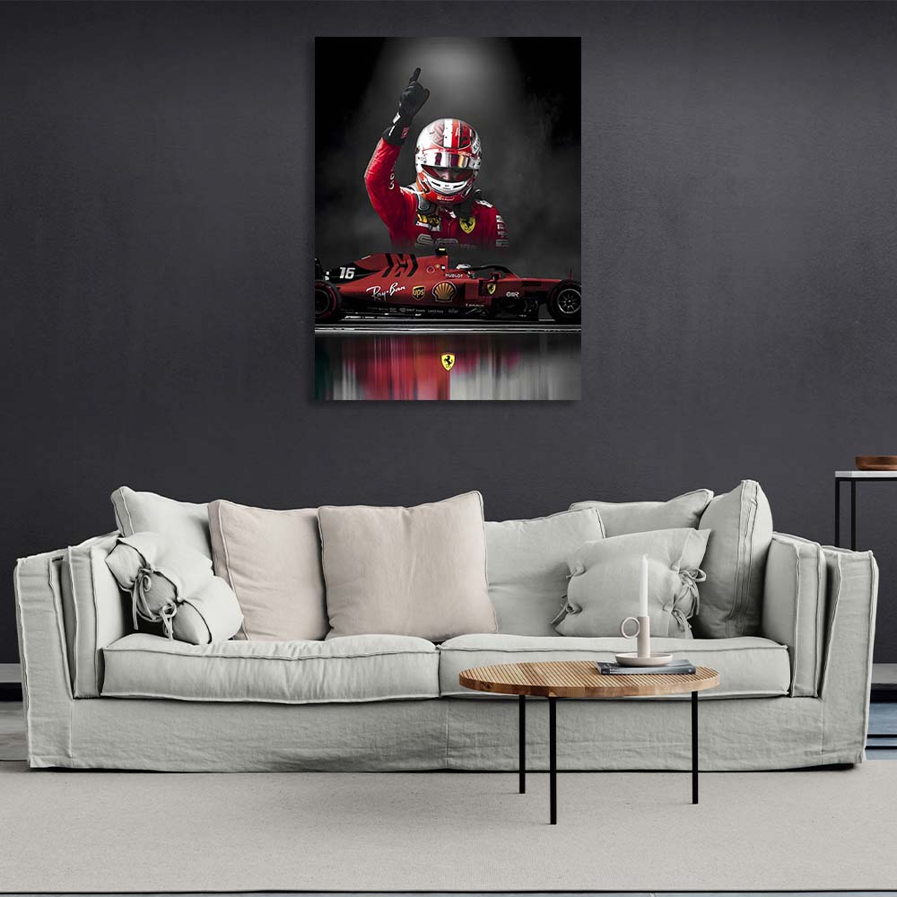 The Ferrari Formula 1 car and Charles Leclaire Canvas Wall Art Print