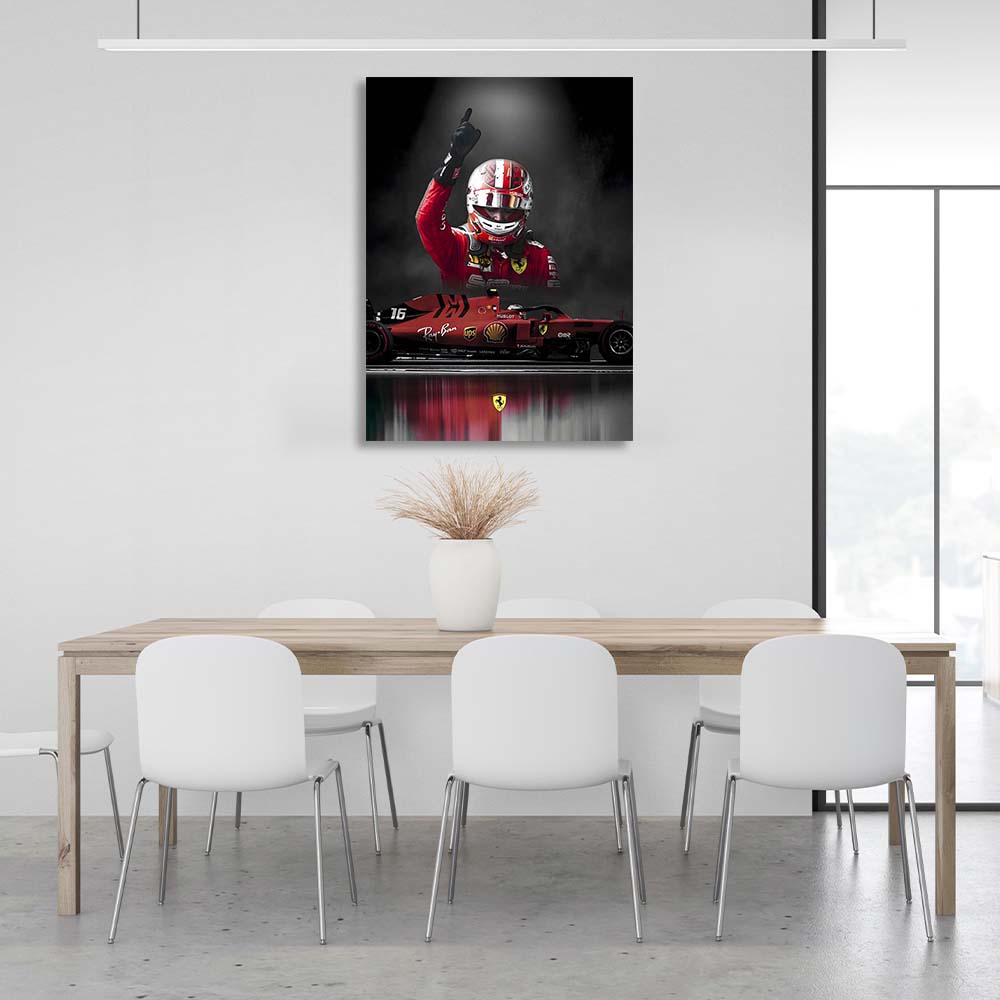 The Ferrari Formula 1 car and Charles Leclaire Canvas Wall Art Print