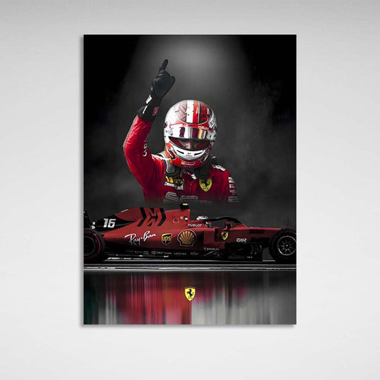 The Ferrari Formula 1 car and Charles Leclaire Canvas Wall Art Print