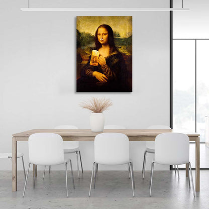 Mona Lisa with beer Canvas Wall Art Print