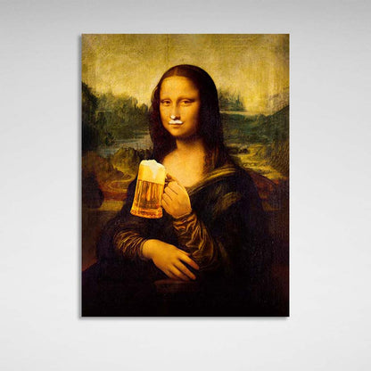 Mona Lisa with beer Canvas Wall Art Print