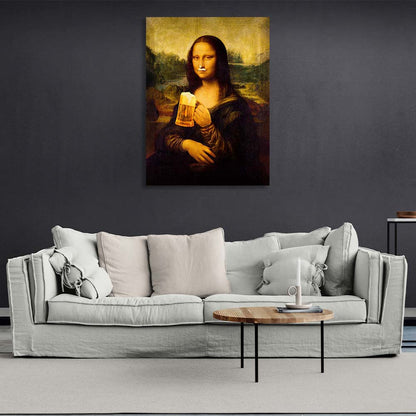 Mona Lisa with beer Canvas Wall Art Print