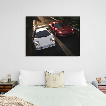 Ferrari Testarossa vs Lamborghini Countach Canvas Wall Art Print