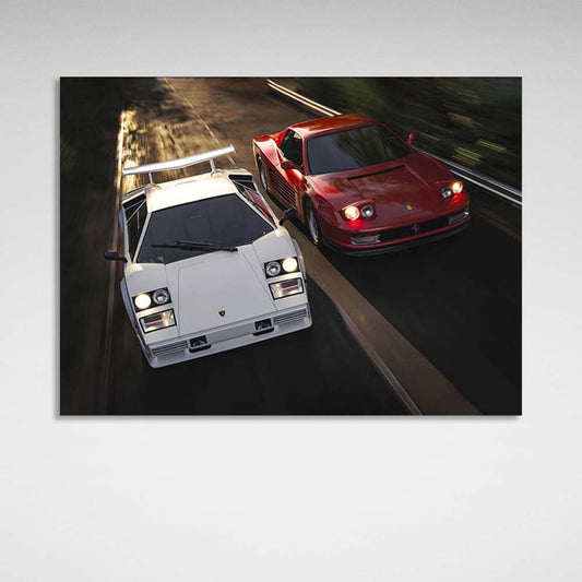 Ferrari Testarossa vs Lamborghini Countach Canvas Wall Art Print