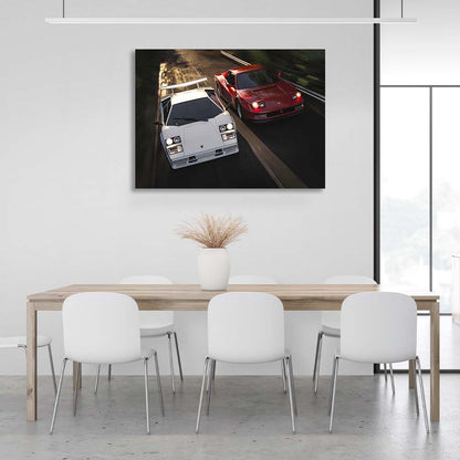 Ferrari Testarossa vs Lamborghini Countach Canvas Wall Art Print