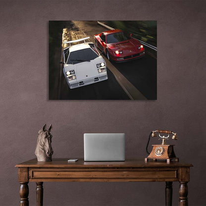 Ferrari Testarossa vs Lamborghini Countach Canvas Wall Art Print