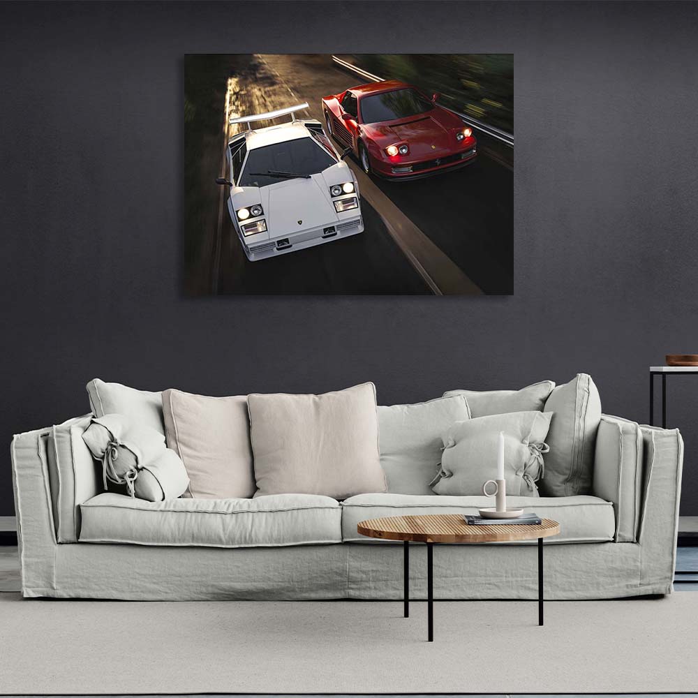 Ferrari Testarossa vs Lamborghini Countach Canvas Wall Art Print