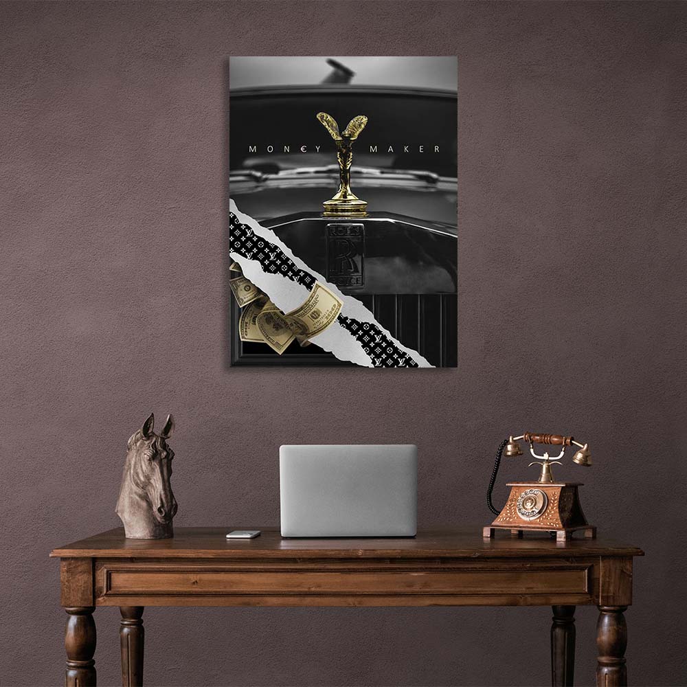 Money Maker with gold dollars Motivational Canvas Wall Art Print