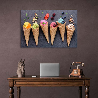 5 ice cream cones Canvas Wall Art Print For Kitchen