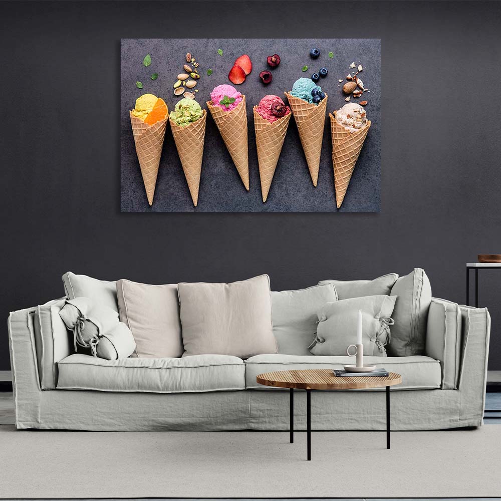 5 ice cream cones Canvas Wall Art Print For Kitchen