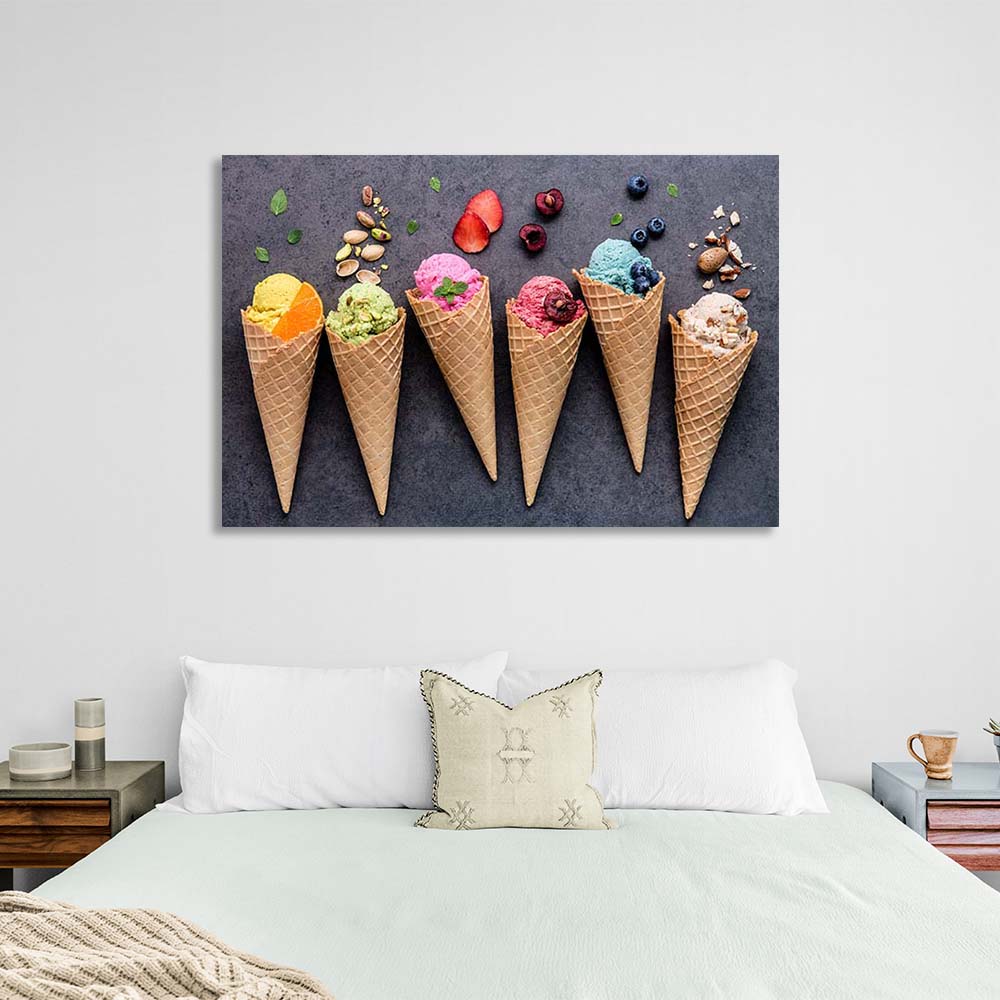 5 ice cream cones Canvas Wall Art Print For Kitchen