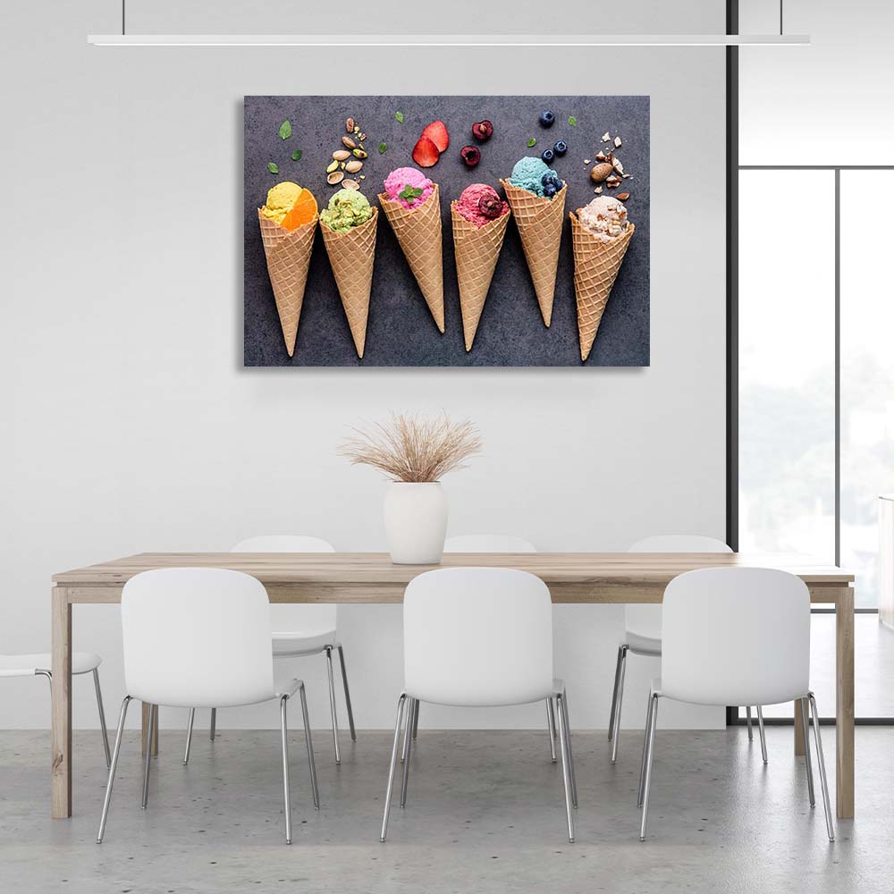 5 ice cream cones Canvas Wall Art Print For Kitchen