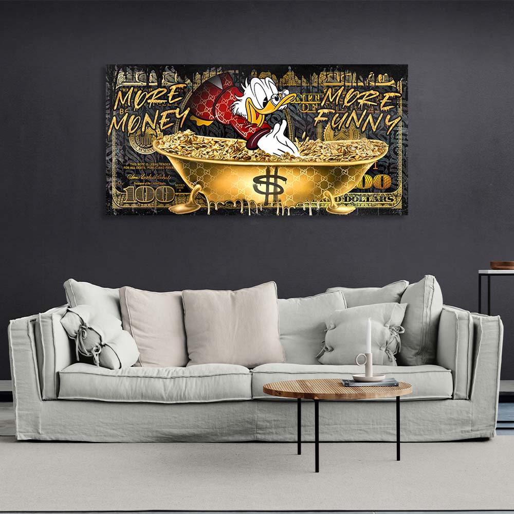 Scrooge in a golden bathtub Inspirational Canvas Wall Art Print