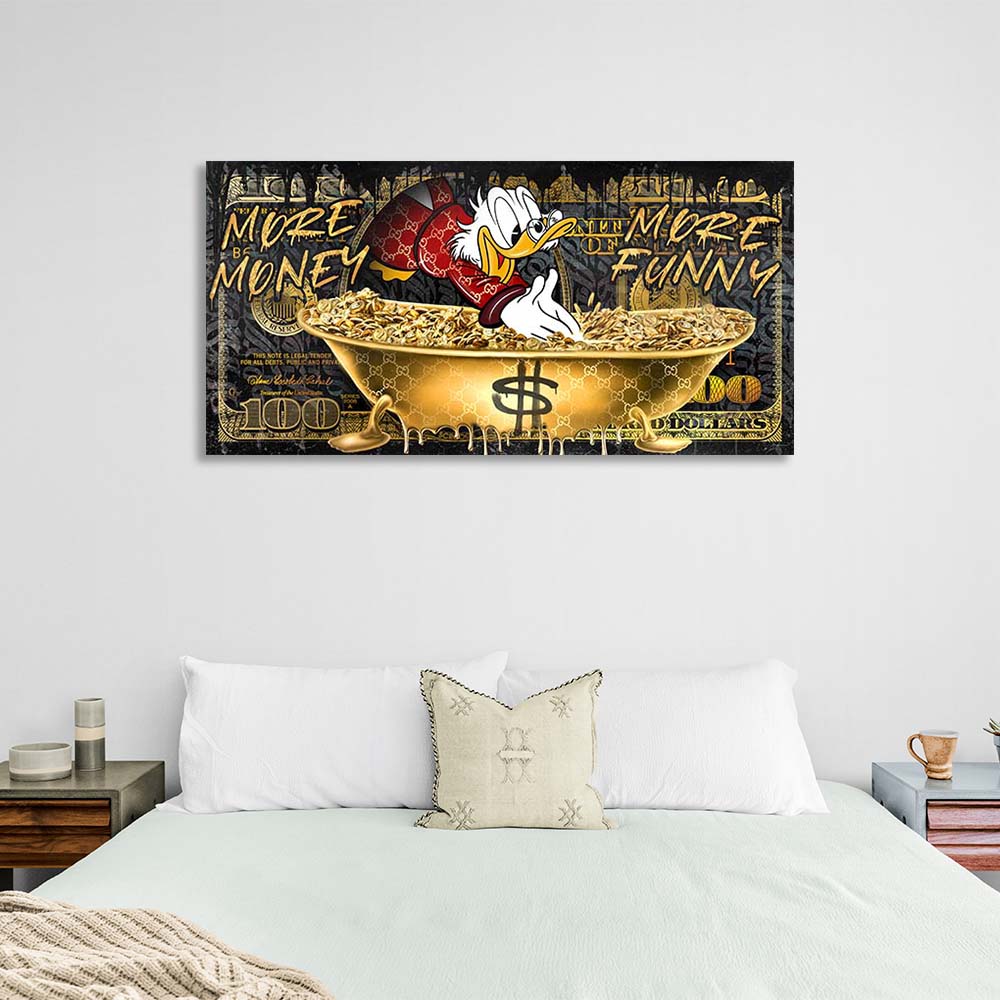 Scrooge in a golden bathtub Inspirational Canvas Wall Art Print