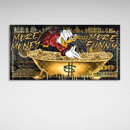 Scrooge in a golden bathtub Inspirational Canvas Wall Art Print