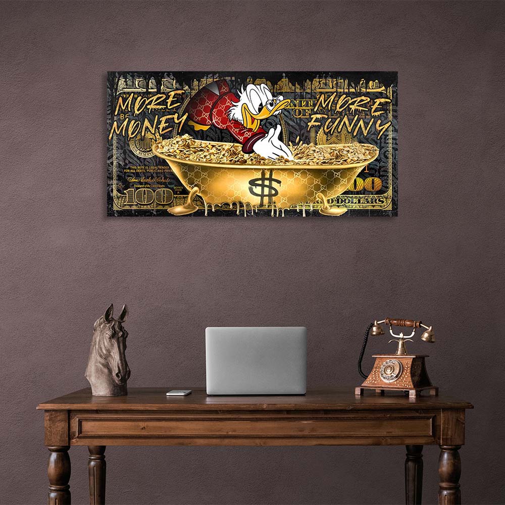 Scrooge in a golden bathtub Inspirational Canvas Wall Art Print