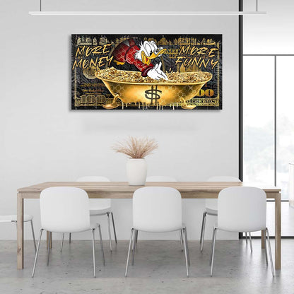 Scrooge in a golden bathtub Inspirational Canvas Wall Art Print