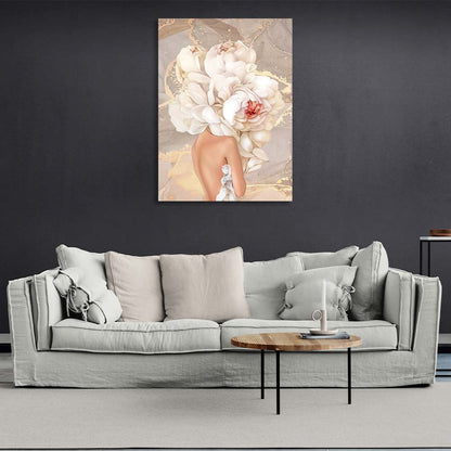 Girl with flowers on her head in nude colors Canvas Wall Art Print