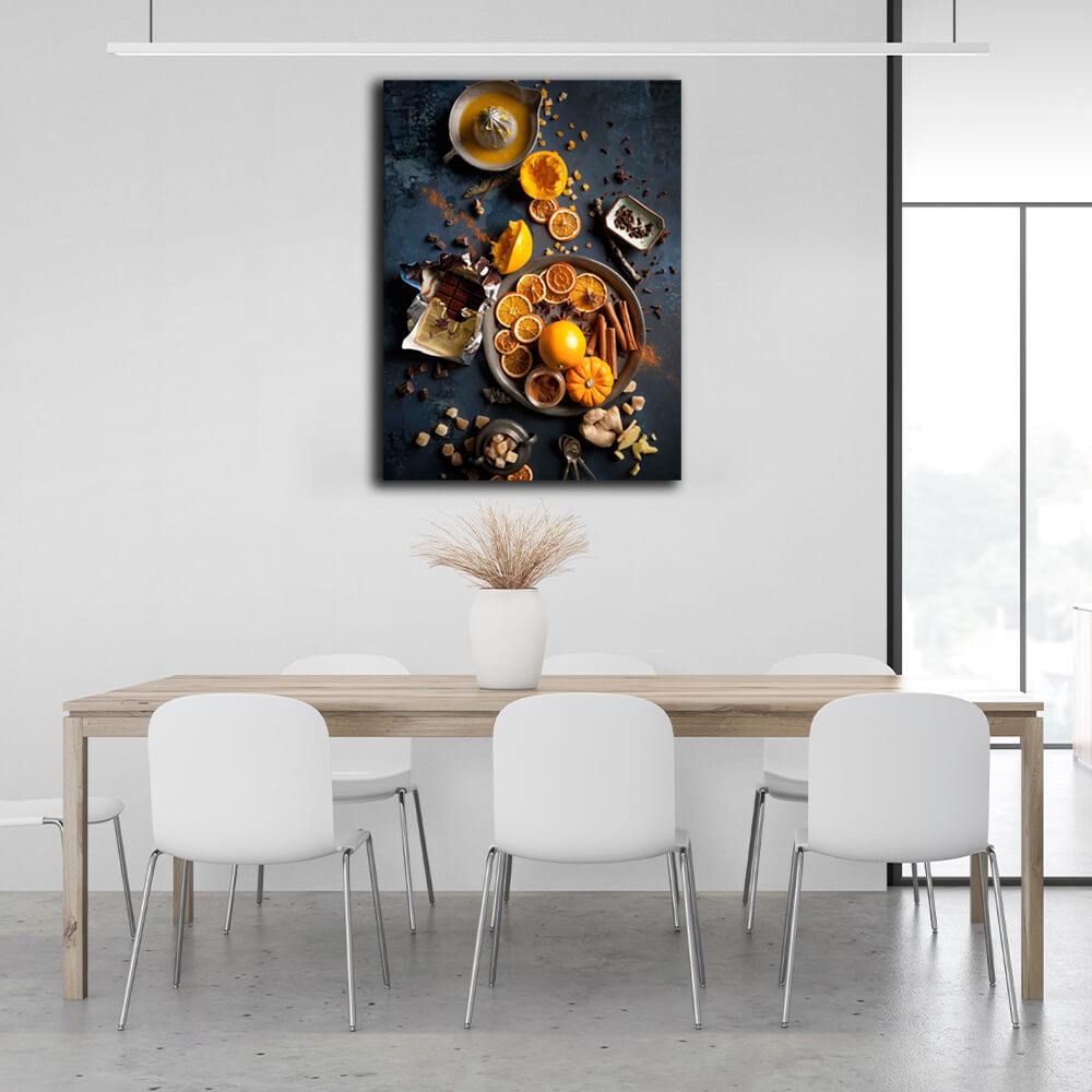 For the kitchen Oranges, chocolate, cinnamon Canvas Wall Art Print