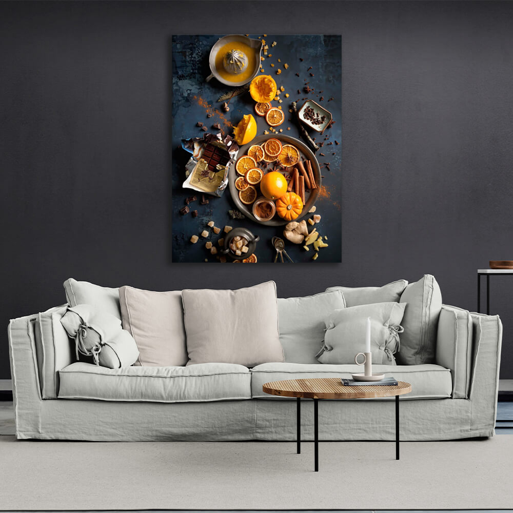 For the kitchen Oranges, chocolate, cinnamon Canvas Wall Art Print