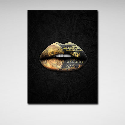 Lips of gold with a dollar Motivational Canvas Wall Art Print