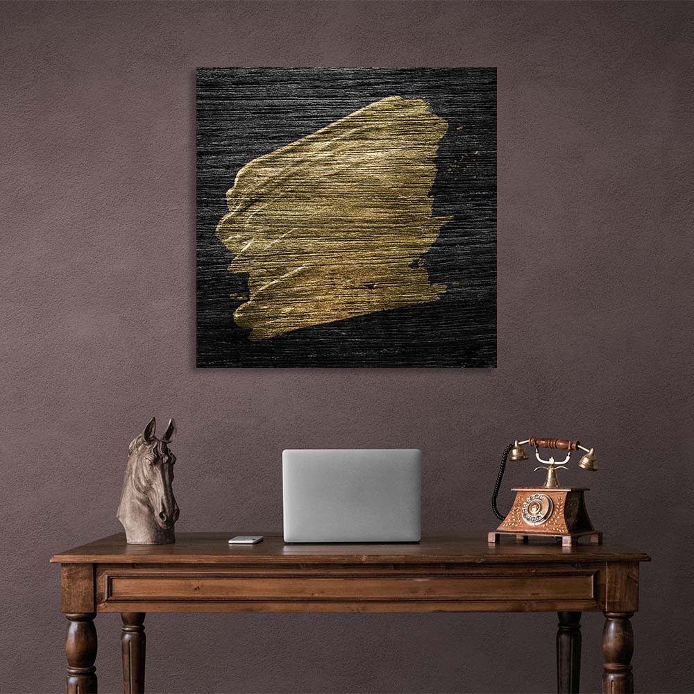 Gold strokes on a black background Abstraction Canvas Wall Art Print