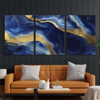 Multi Panel Canvas Wall Art Print  Deep blue marble with gold