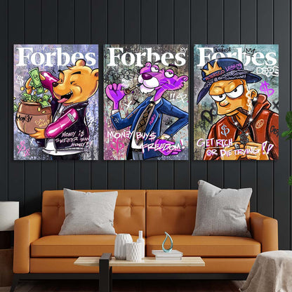 Multi Panel Canvas Wall Art Print Cartoon characters on the cover of Forbes