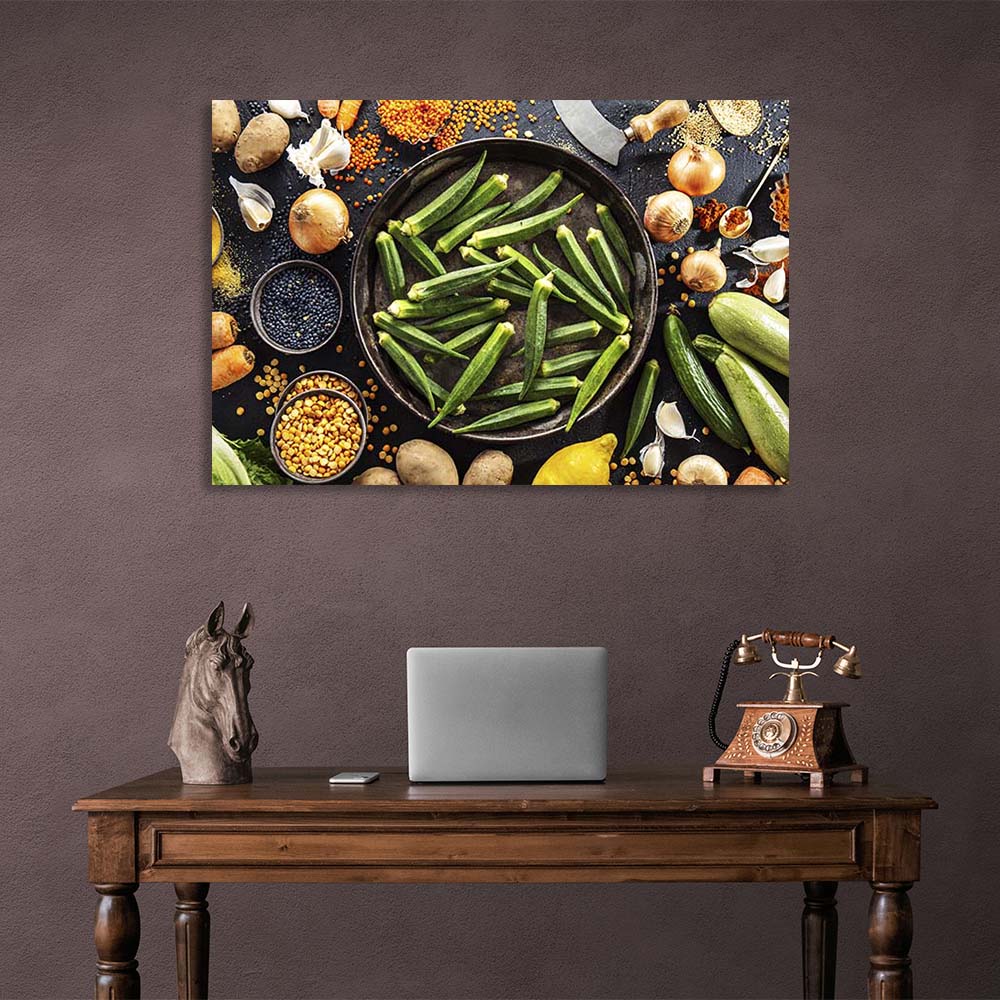 Canvas Wall Art Print For Kitchen Bamya with vegetables