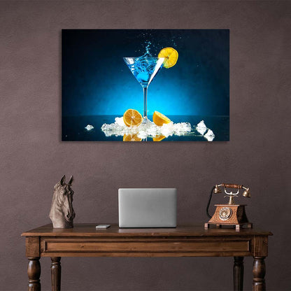 Canvas Wall Art Print For Kitchen Blue Lagoon with lemon