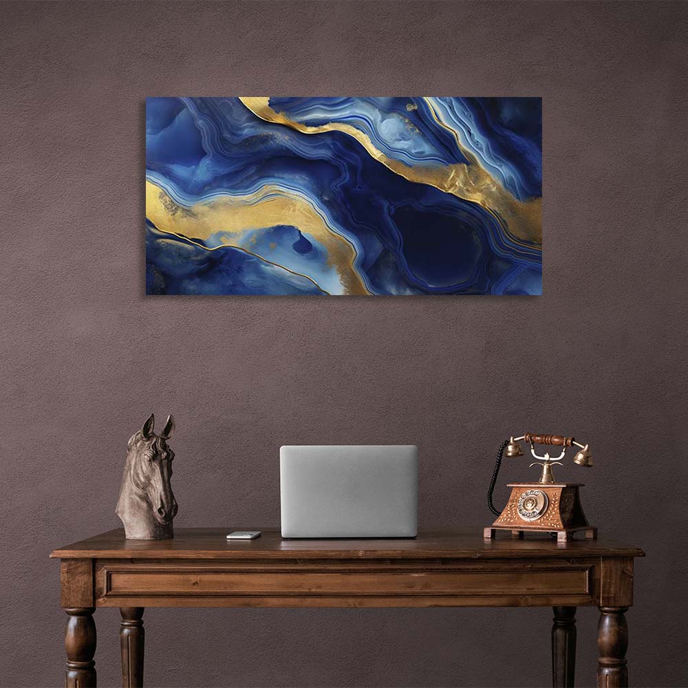 Abstraction Canvas Wall Art Print Deep blue marble with gold