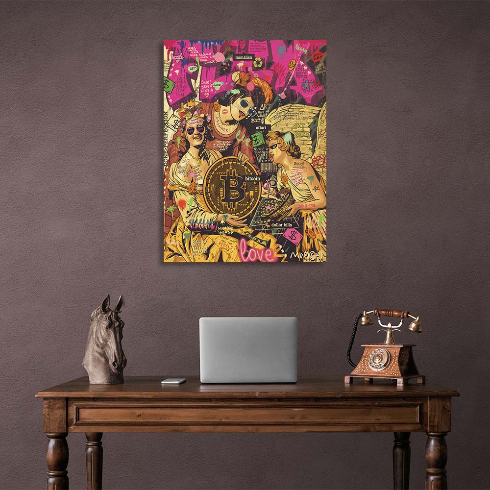 Pop Art Angel with bitcoin Canvas Wall Art Print