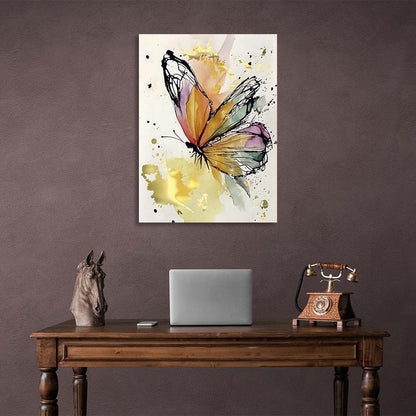 Canvas Wall Art Print Golden Watercolor butterfly