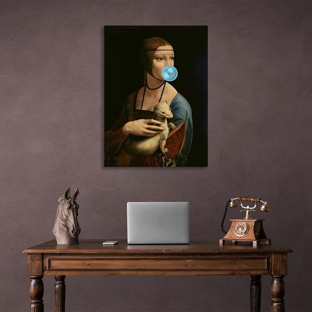 Canvas Wall Art Print Lady with ermine with blue gum