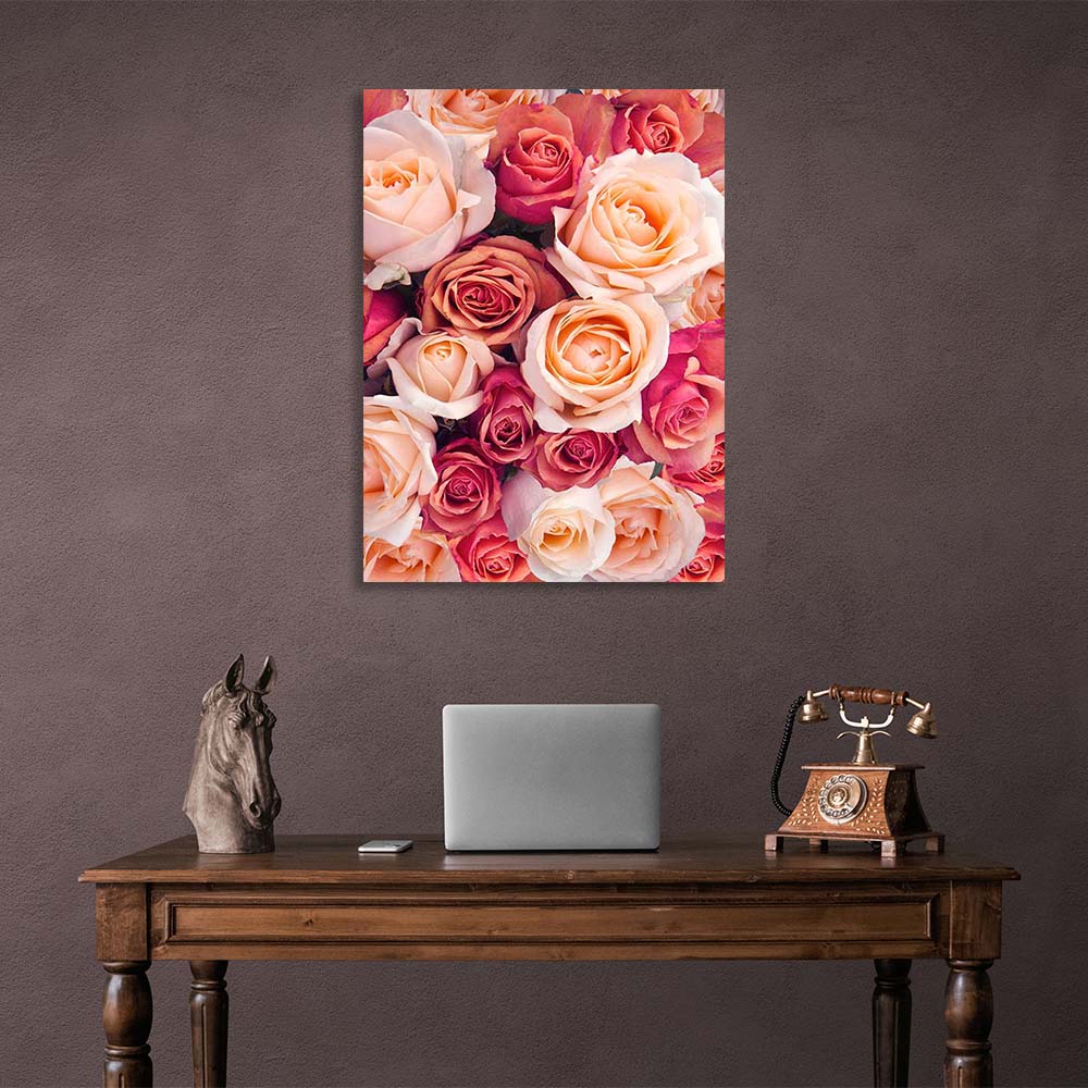 Canvas Wall Art Print Red and cream roses