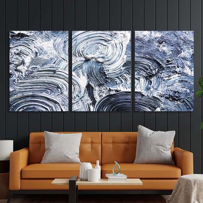 Multi Panel Canvas Wall Art Print Blue strokes on white paint