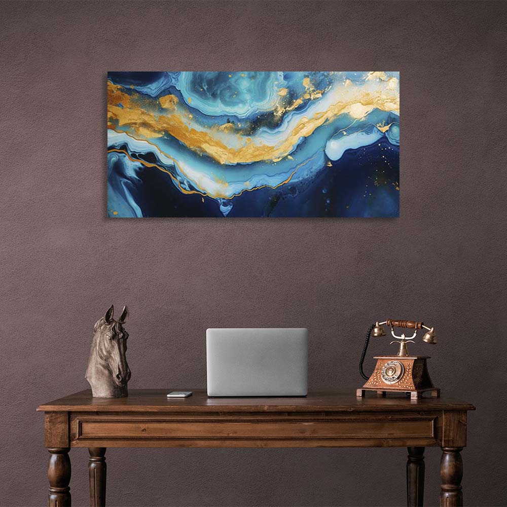 Abstraction Canvas Wall Art Print   Blue marble with gold